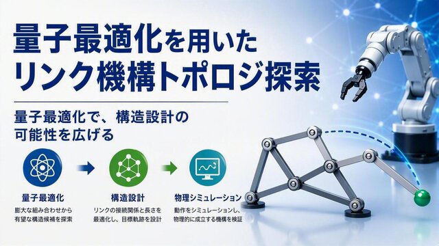 「量子最適化を用いたリンク機構トポロジ探索」について、第44回日本ロボット学会学術講演会で研究成果を発表～AI・量子最適化・物理シミュレーションを組み合わせ、ロボットや機械の構造設計への応用可能性を検証～