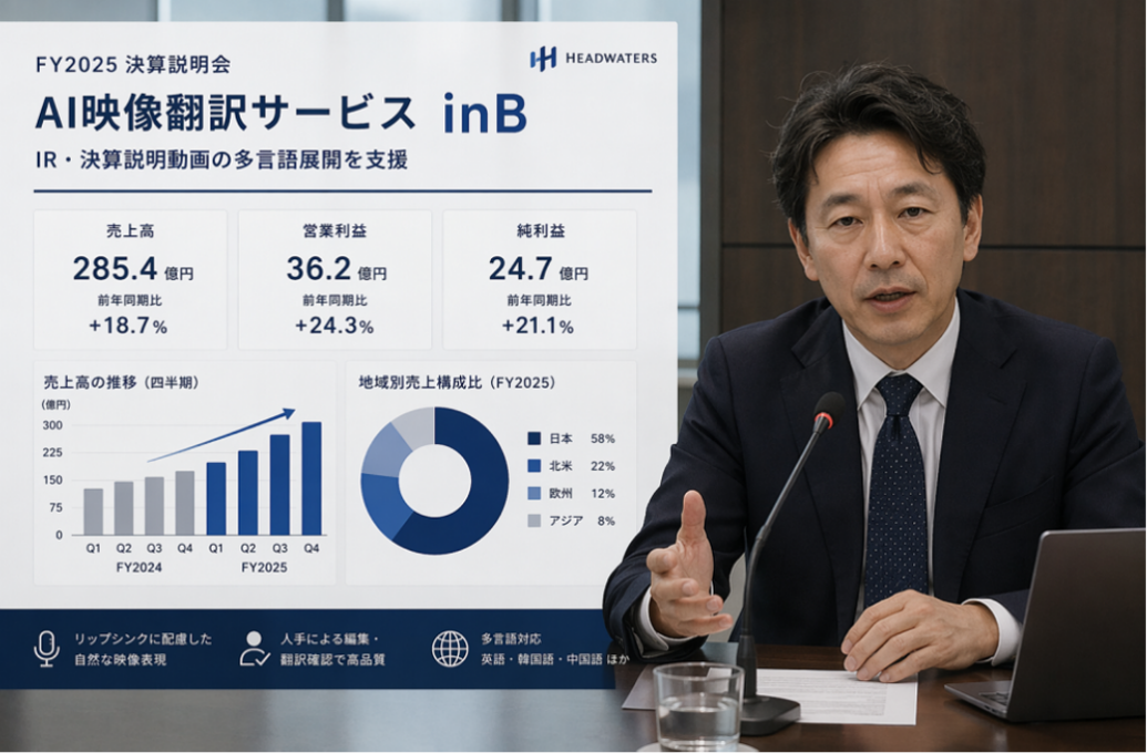 ブーストマーケティング、IR・決算説明動画の多言語展開を支援するAI映像翻訳サービス「inB」を提供開始 ~リップシンクにより、自然な多言語映像を提供~